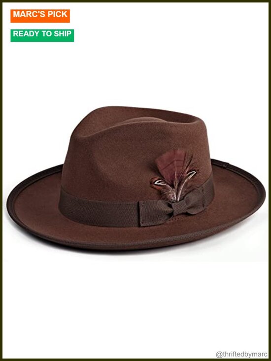 Wide Brim Felt Fedora Hat with Feathers Unisex Adjustable